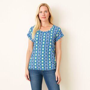 NWT White House Black Market Roll Sleeve Scoop Neck Tee Shibori Mix Isla #WHBM30